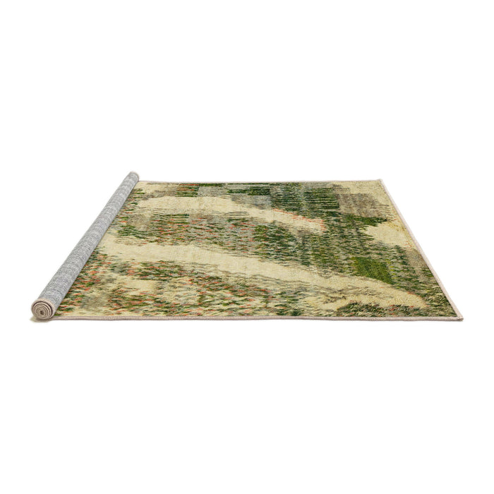 Sideview of Machine Washable Abstract Ginger Brown Green Rug, wshabs2573