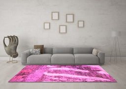 Machine Washable Abstract Pink Modern Rug in a Living Room, wshabs2573pnk