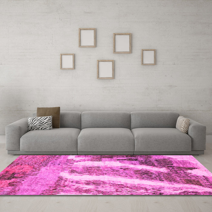 Machine Washable Abstract Pink Modern Rug in a Living Room, wshabs2573pnk