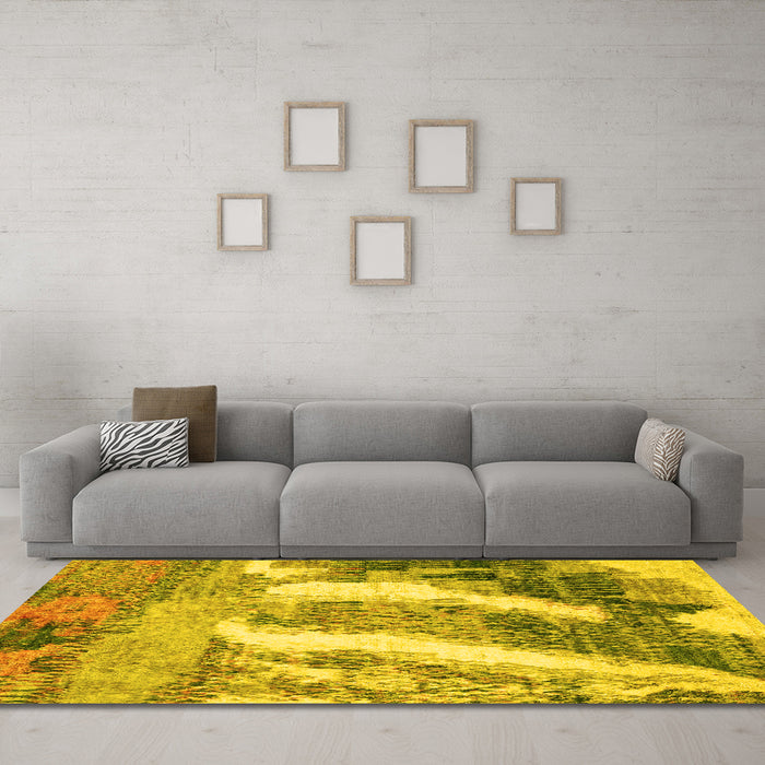 Machine Washable Abstract Yellow Modern Rug in a Living Room, wshabs2573yw