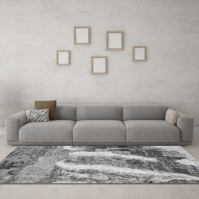 Machine Washable Abstract Gray Modern Rug in a Living Room,, wshabs2573gry