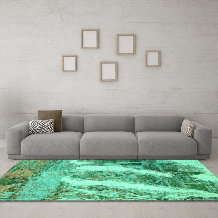 Machine Washable Abstract Turquoise Modern Area Rugs in a Living Room,, wshabs2573turq