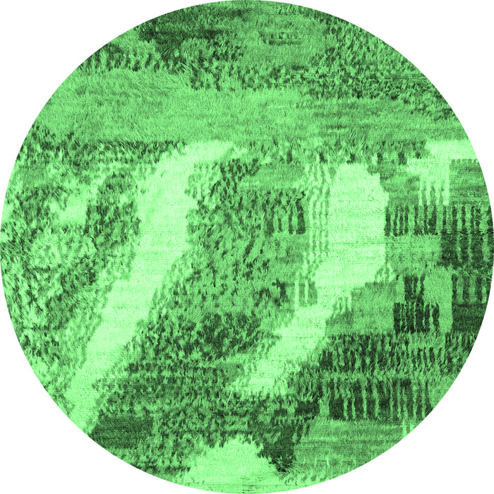 Round Machine Washable Abstract Emerald Green Modern Area Rugs, wshabs2573emgrn