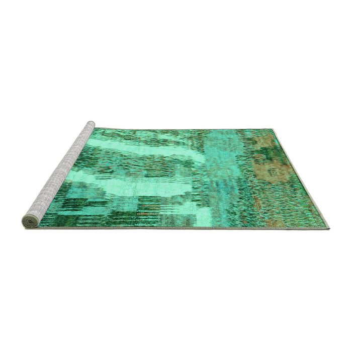 Sideview of Machine Washable Abstract Turquoise Modern Area Rugs, wshabs2573turq