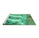 Sideview of Machine Washable Abstract Turquoise Modern Area Rugs, wshabs2573turq