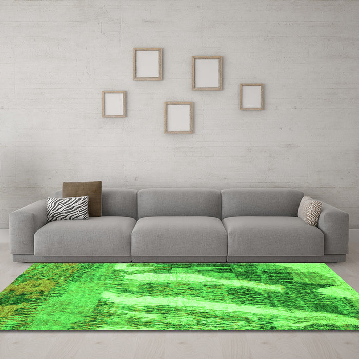 Machine Washable Abstract Green Modern Area Rugs in a Living Room,, wshabs2573grn