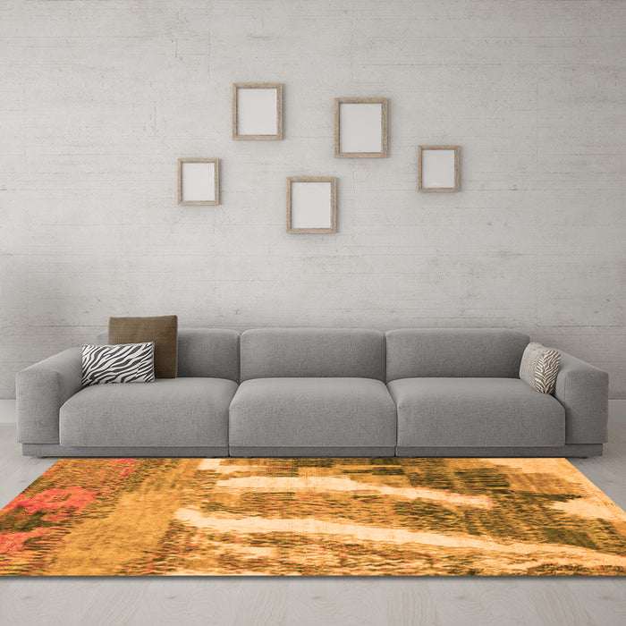 Machine Washable Abstract Orange Modern Area Rugs in a Living Room, wshabs2573org