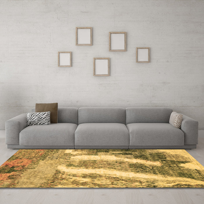 Machine Washable Abstract Brown Modern Rug in a Living Room,, wshabs2573brn