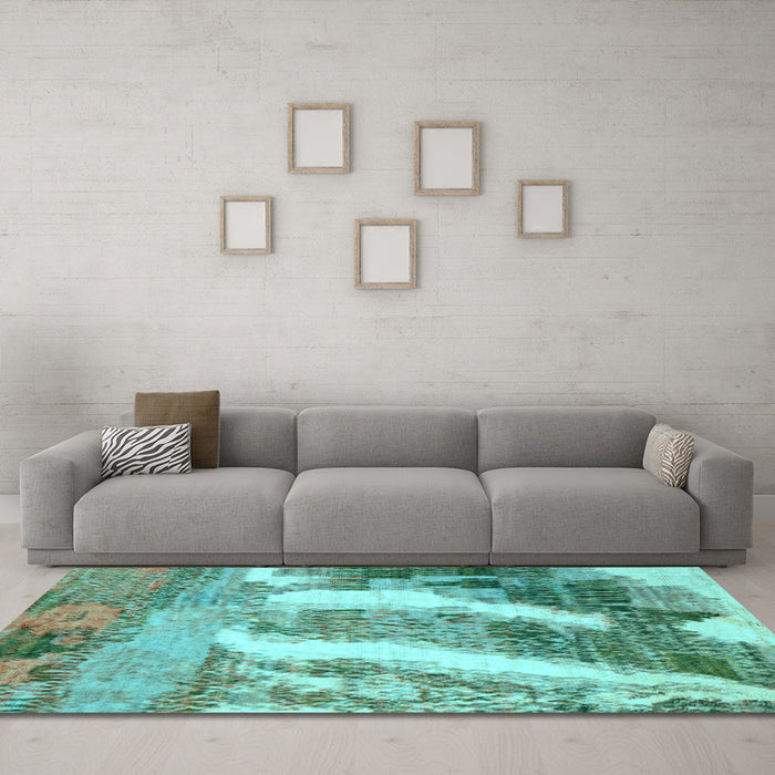 Machine Washable Abstract Light Blue Modern Rug in a Living Room, wshabs2573lblu