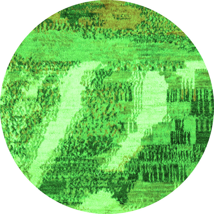 Round Abstract Green Modern Rug, abs2573grn