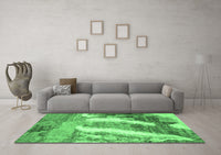 Machine Washable Abstract Emerald Green Modern Rug, wshabs2573emgrn