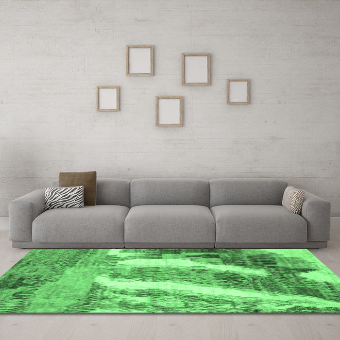 Machine Washable Abstract Emerald Green Modern Area Rugs in a Living Room,, wshabs2573emgrn