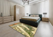 Abstract Ginger Brown Green Modern Rug in a Bedroom, abs2573