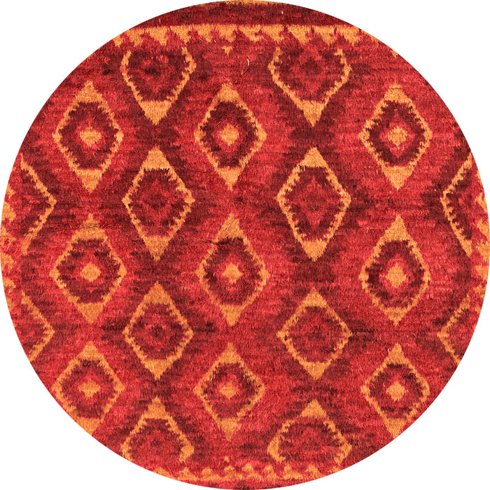 Round Machine Washable Abstract Orange Modern Area Rugs, wshabs2574org