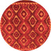 Round Machine Washable Abstract Orange Modern Area Rugs, wshabs2574org