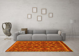 Machine Washable Abstract Yellow Modern Rug in a Living Room, wshabs2574yw