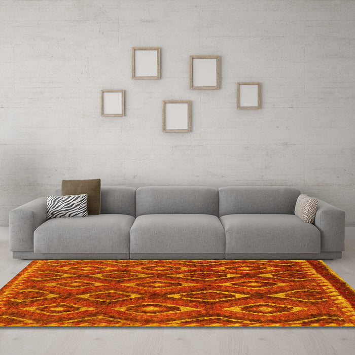 Machine Washable Abstract Yellow Modern Rug in a Living Room, wshabs2574yw