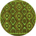 Round Machine Washable Abstract Green Modern Area Rugs, wshabs2574grn