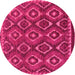 Round Machine Washable Abstract Pink Modern Rug, wshabs2574pnk