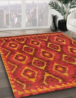 Machine Washable Abstract Orange Red Rug in a Family Room, wshabs2574