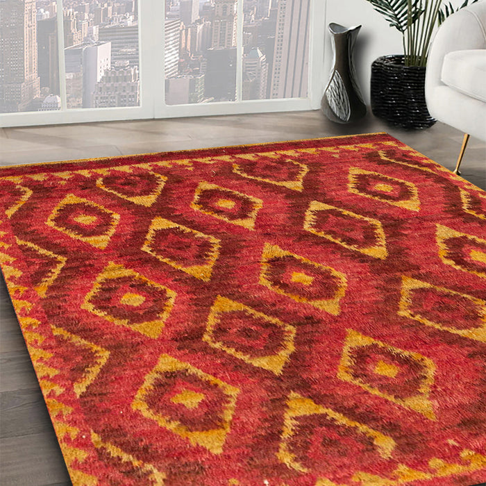 Machine Washable Abstract Orange Red Rug in a Family Room, wshabs2574