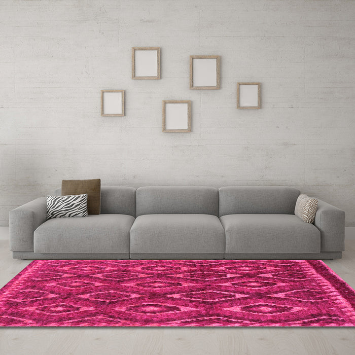 Machine Washable Abstract Pink Modern Rug in a Living Room, wshabs2574pnk