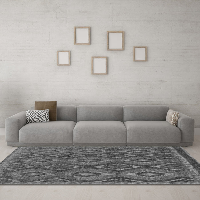 Machine Washable Abstract Gray Modern Rug in a Living Room,, wshabs2574gry