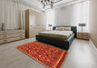 Abstract Orange Red Modern Rug in a Bedroom, abs2574