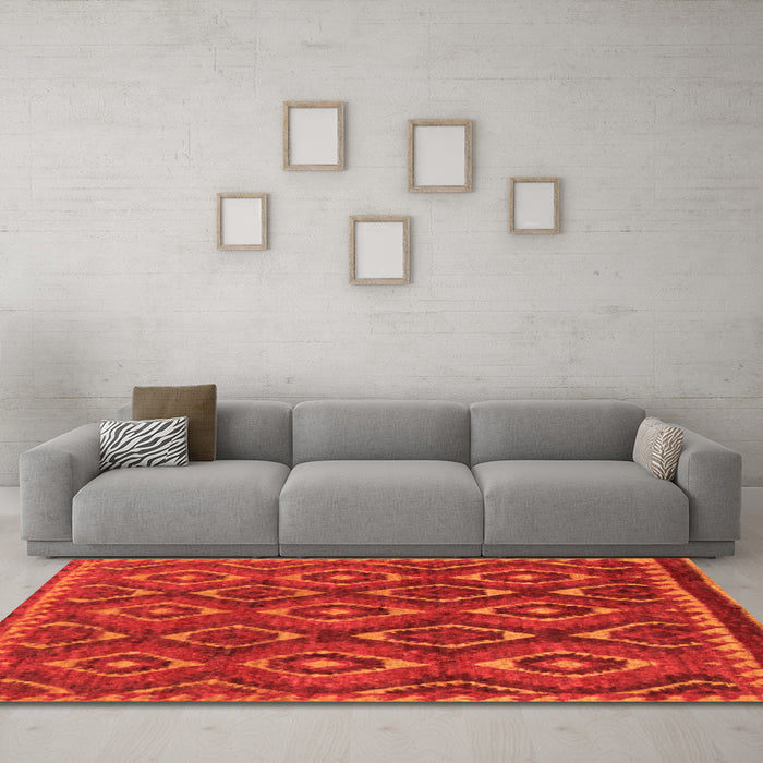 Machine Washable Abstract Orange Modern Area Rugs in a Living Room, wshabs2574org