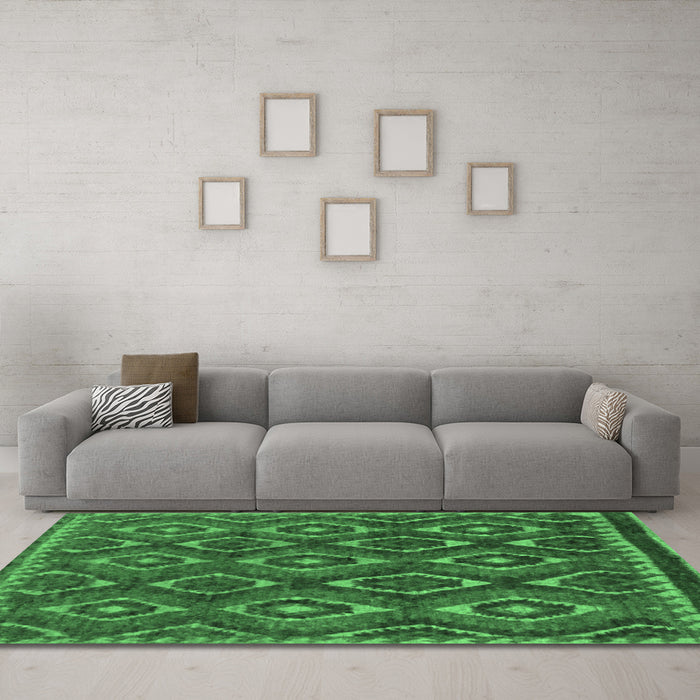 Machine Washable Abstract Emerald Green Modern Area Rugs in a Living Room,, wshabs2574emgrn