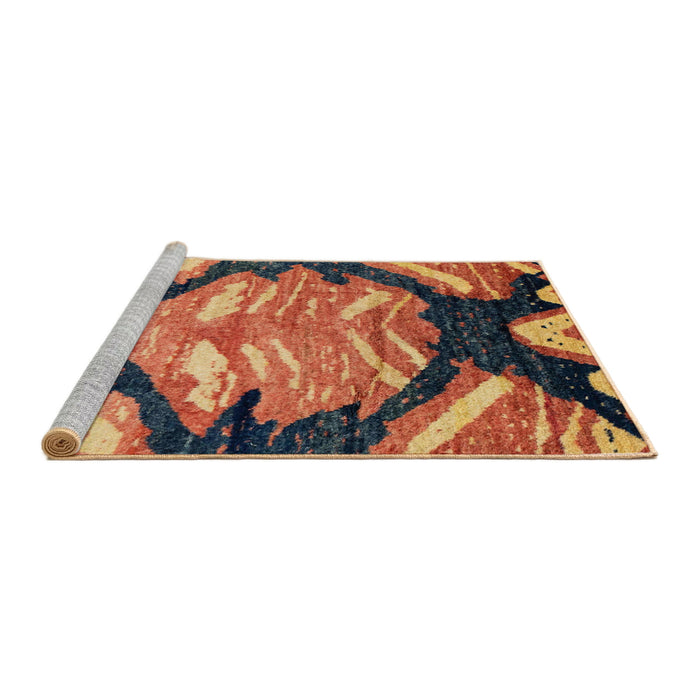 Sideview of Machine Washable Abstract Brown Red Rug, wshabs2575