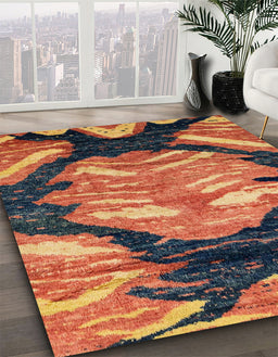 Abstract Brown Red Modern Rug in Family Room, abs2575