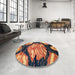 Round Abstract Brown Red Modern Rug in a Office, abs2575