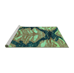 Sideview of Machine Washable Abstract Turquoise Modern Area Rugs, wshabs2575turq
