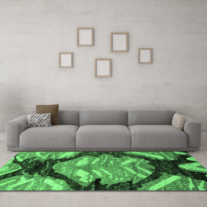 Machine Washable Abstract Emerald Green Modern Area Rugs in a Living Room,, wshabs2575emgrn