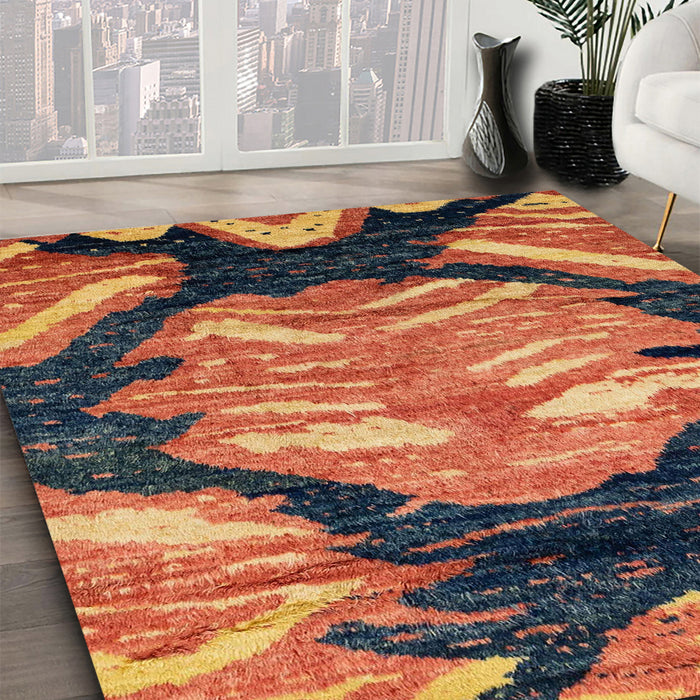 Machine Washable Abstract Brown Red Rug in a Family Room, wshabs2575