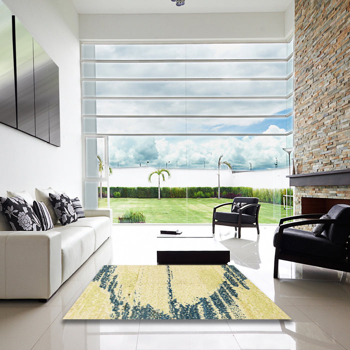 Square Abstract Brown Modern Rug in a Living Room, abs2576