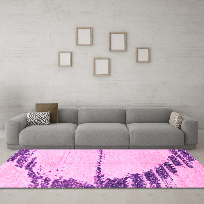 Machine Washable Abstract Pink Modern Rug in a Living Room, wshabs2576pnk