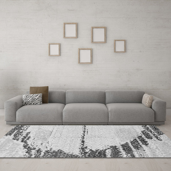 Machine Washable Abstract Gray Modern Rug in a Living Room,, wshabs2576gry