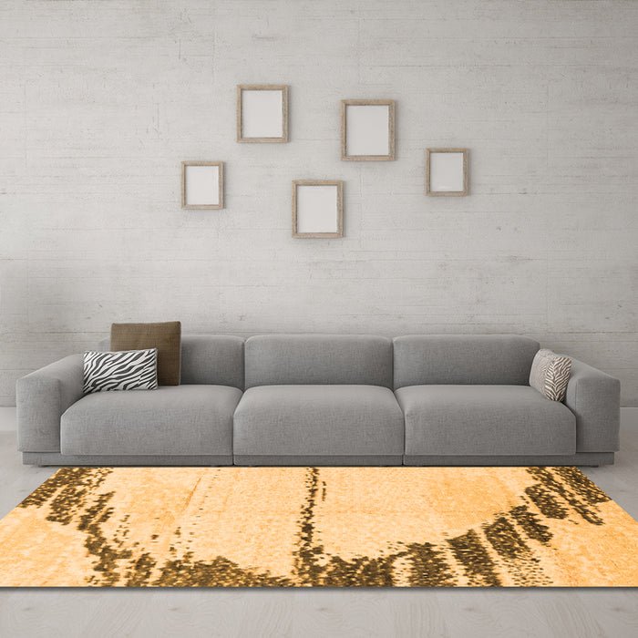 Machine Washable Abstract Orange Modern Area Rugs in a Living Room, wshabs2576org