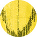 Round Abstract Yellow Modern Rug, abs2576yw