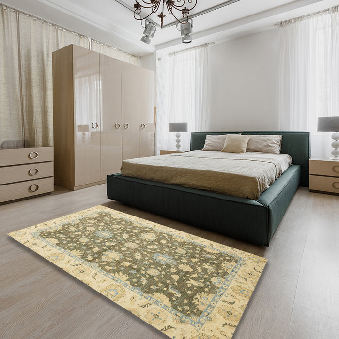Machine Washable Abstract Dark Almond Brown Rug in a Bedroom, wshabs2577