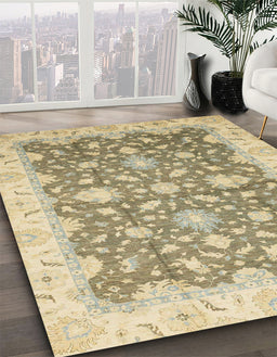 Abstract Dark Almond Brown Oriental Rug in Family Room, abs2577