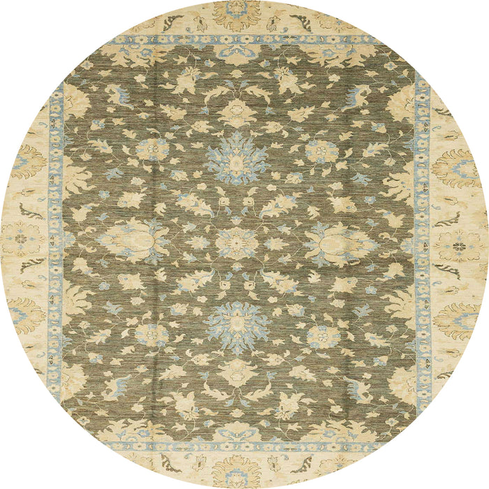 Round Abstract Dark Almond Brown Oriental Rug, abs2577