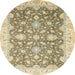 Round Abstract Dark Almond Brown Oriental Rug, abs2577