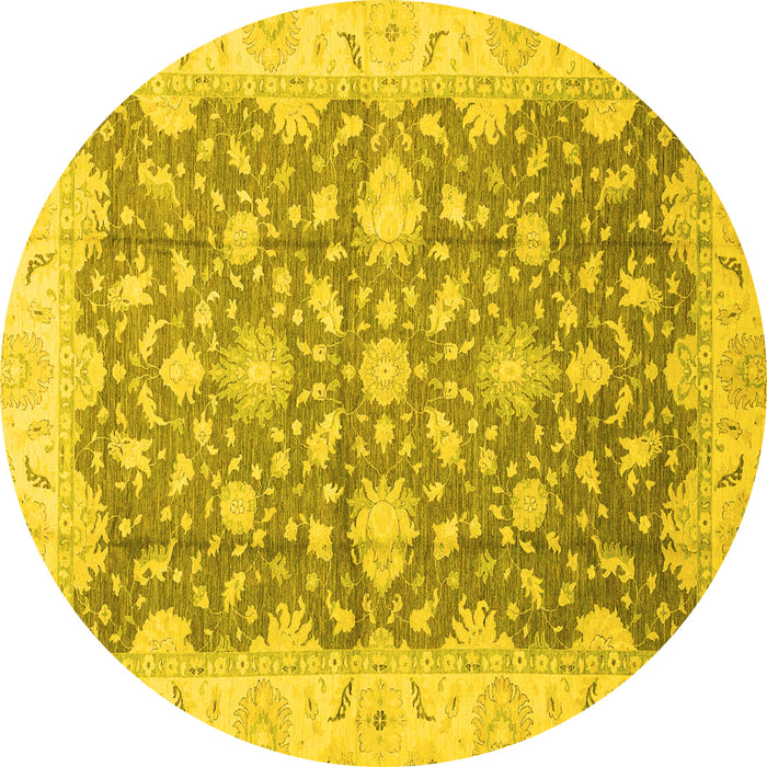 Round Machine Washable Oriental Yellow Traditional Rug, wshabs2577yw