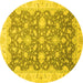 Round Machine Washable Oriental Yellow Traditional Rug, wshabs2577yw