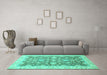 Machine Washable Oriental Turquoise Traditional Area Rugs in a Living Room,, wshabs2577turq