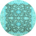 Round Machine Washable Oriental Light Blue Traditional Rug, wshabs2577lblu