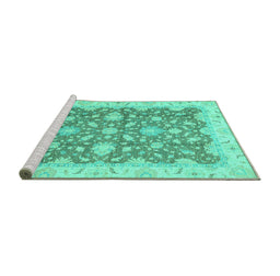 Sideview of Machine Washable Oriental Turquoise Traditional Area Rugs, wshabs2577turq